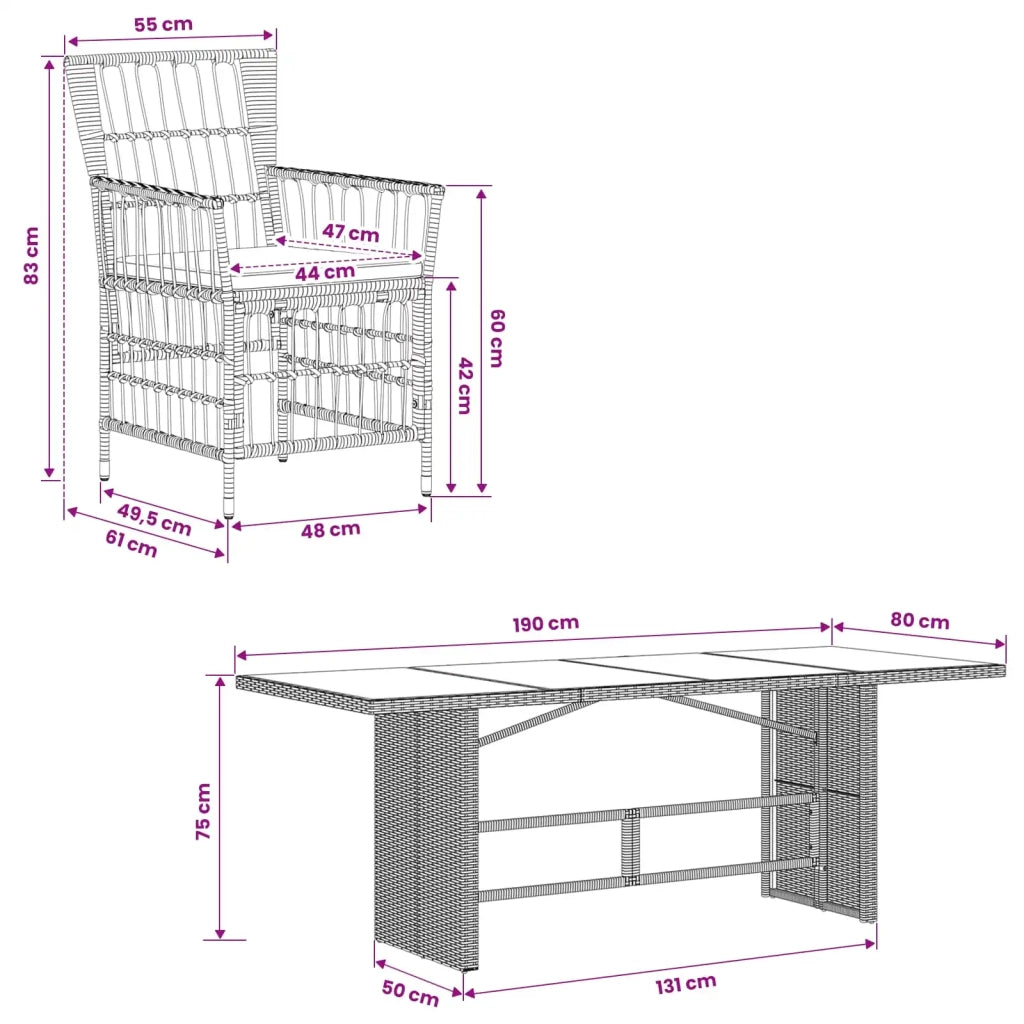 Set da pranzo per esterni 9 pz Nero polyrattan 3448949