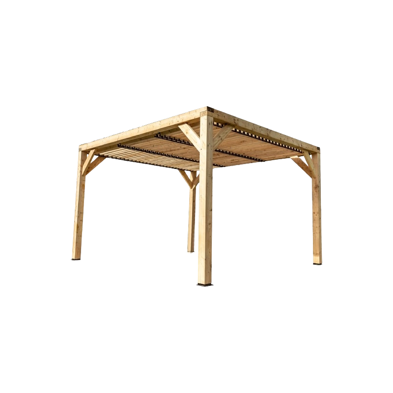 Pergola da giardino in legno lamellare 340x312 cm – gazebo con tetto a ventelle orientabili – pali 120x120 mm – VT3431T Foresta