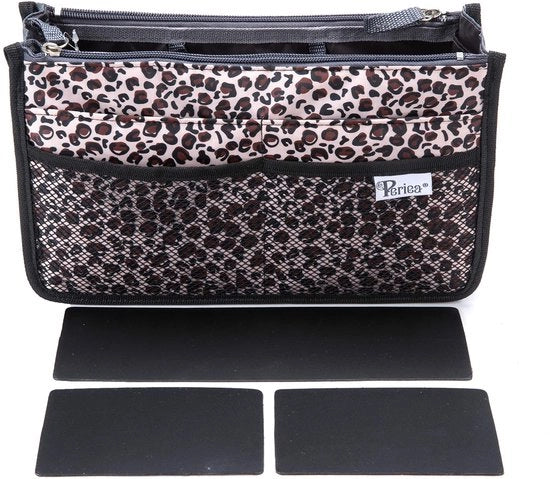Organizzatore per borse con pezzi in plastica in ingresso – adatto per borse di ogni dimensione – 13 tasche (disegno leopardo dorato, medium)
