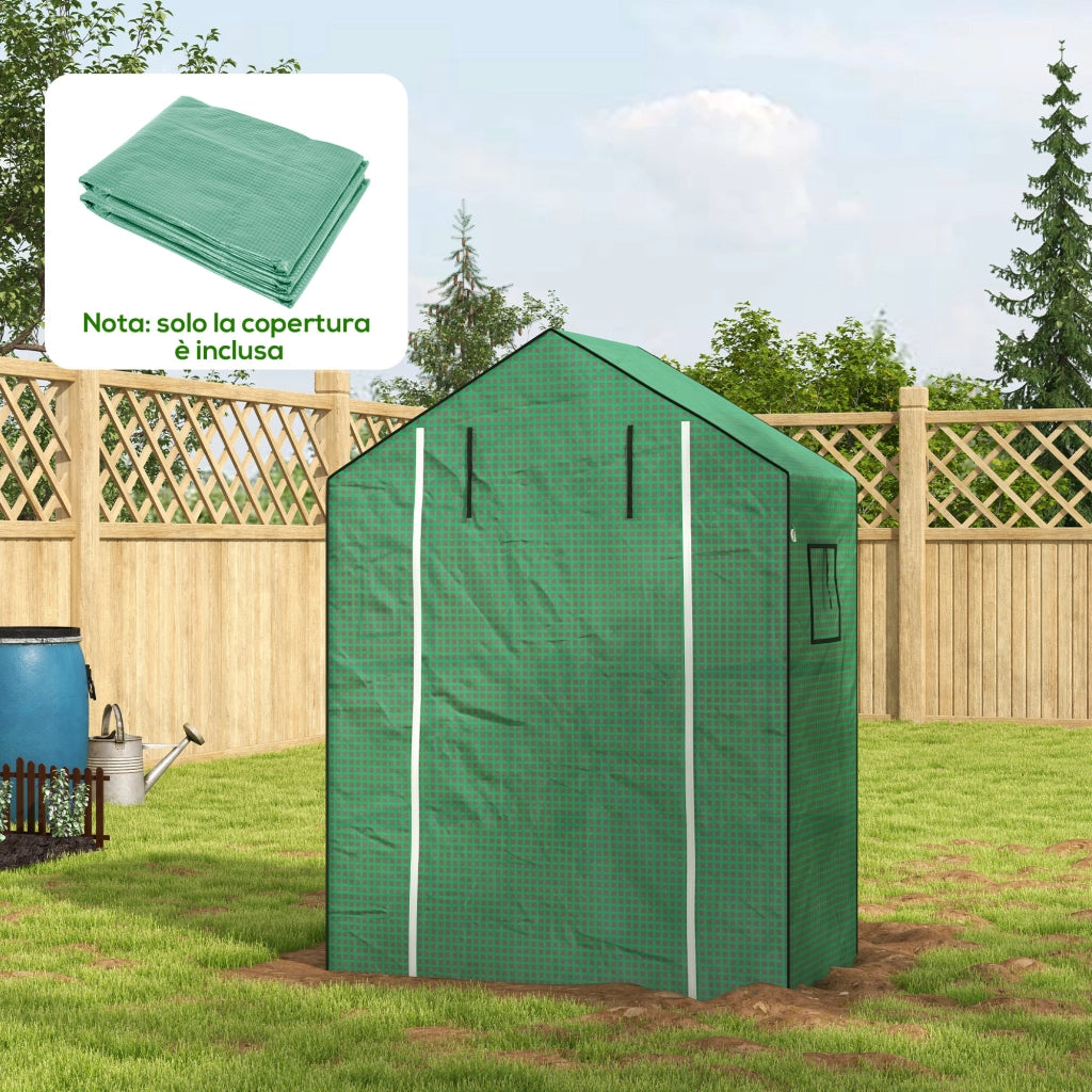 Copertura PE per Serra da Giardino con Porta a Cerniera e Finestre. 140x73x190cm. Verde