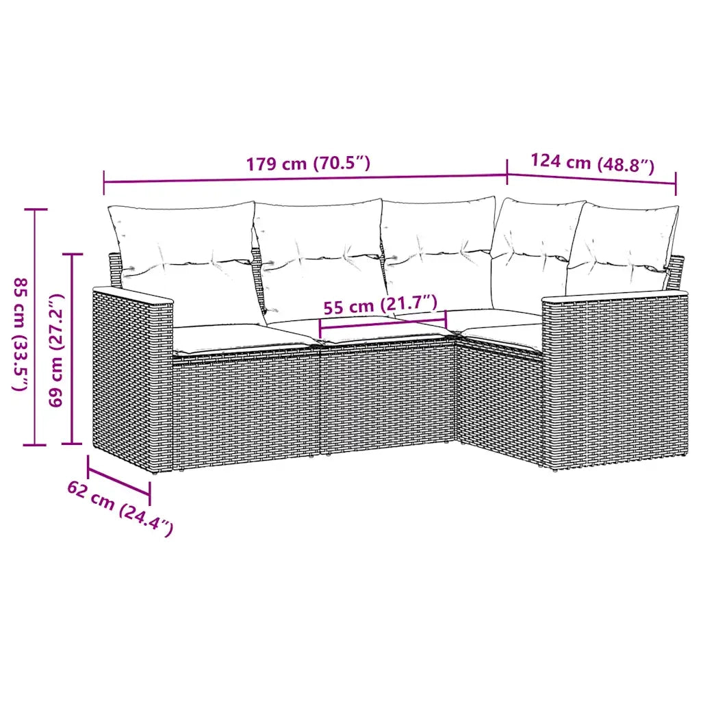 Set Divani da Giardino 4 pz | Set Salotto da Giardino con Cuscini Nero in Polyrattan