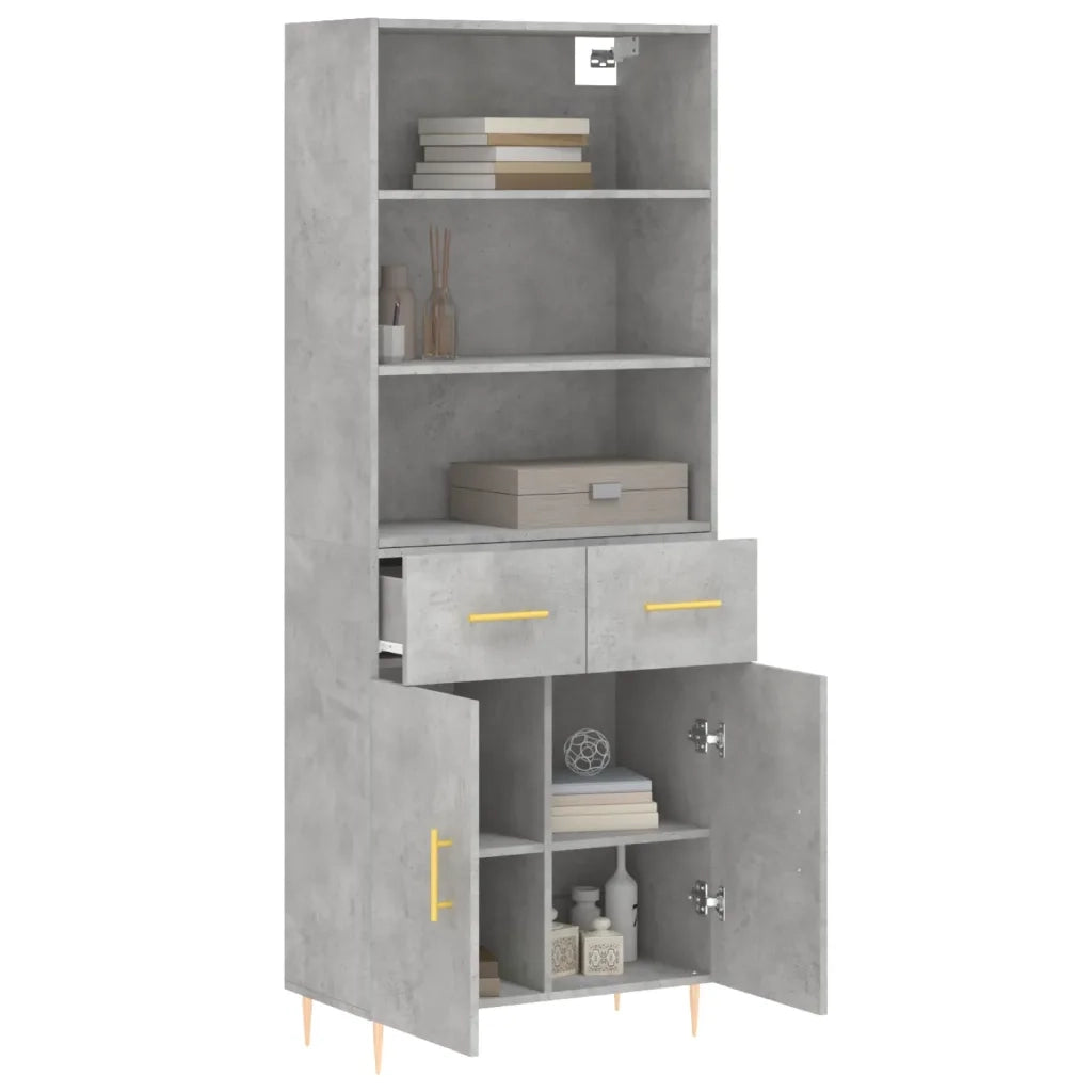 Credenza-Buffet-Armadio da cucina Grigio Cemento 69,5x34x180 cm in Legno Multistrato 663122