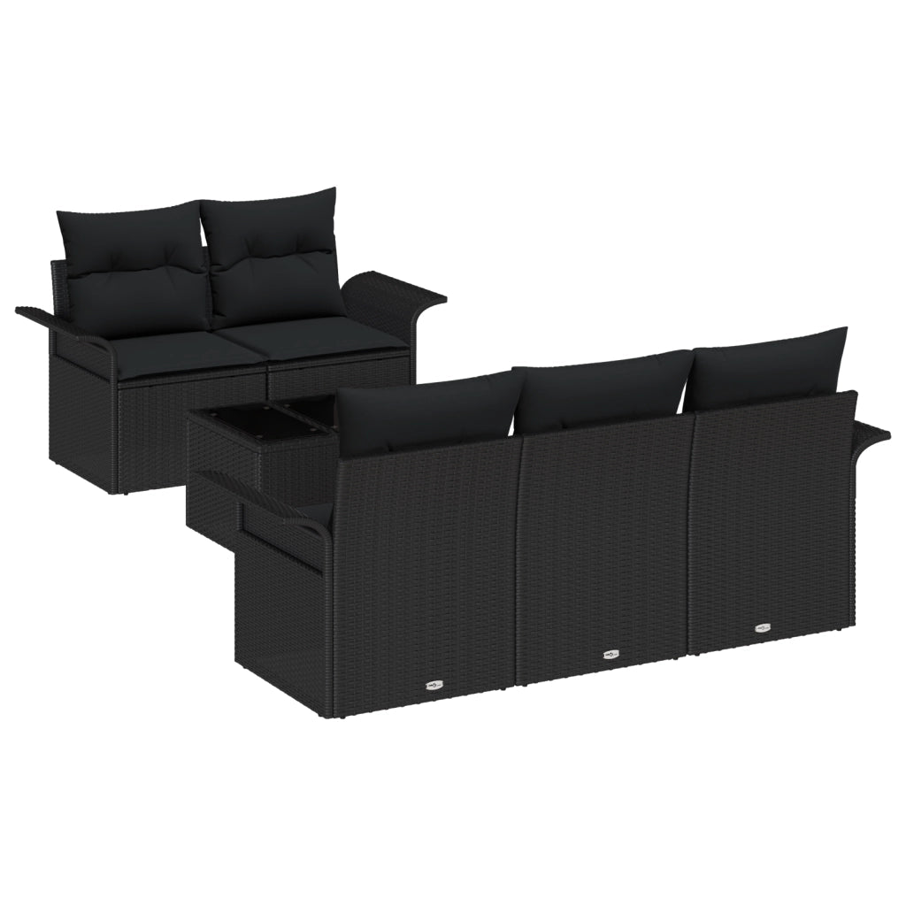 Set di divani da giardino con 6 pezzi e cuscini in polyrattan nero