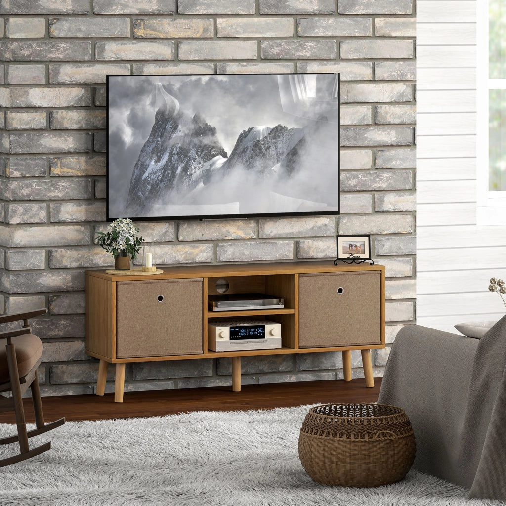 Mobile TV con 2 cassetti in tessuto e ripiani aperti ¨C zephmum ¨C legno e marrone 120x30x40
