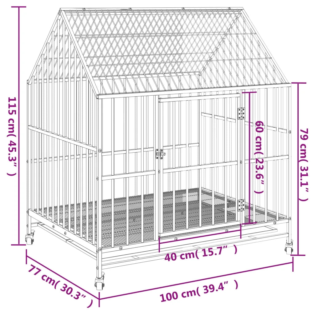 Gabbia per Cani con Ruote Nera in Acciaio Zincato CFW4251046