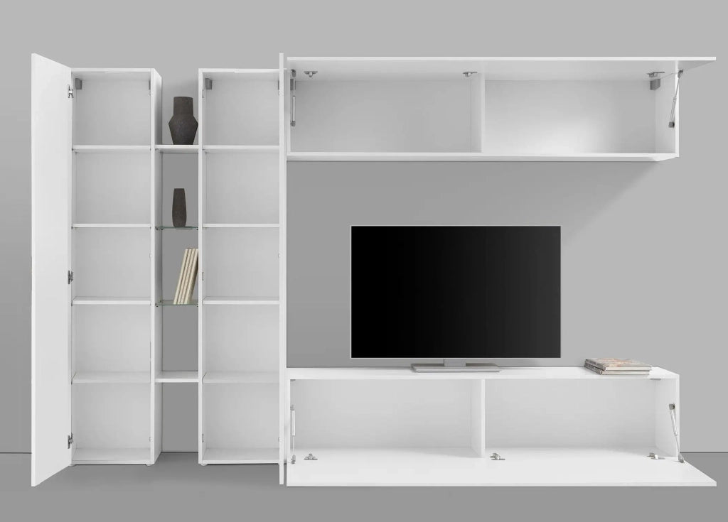 Parete attrezzata TV design moderno mobile bianco 2 armadi Joy Twin