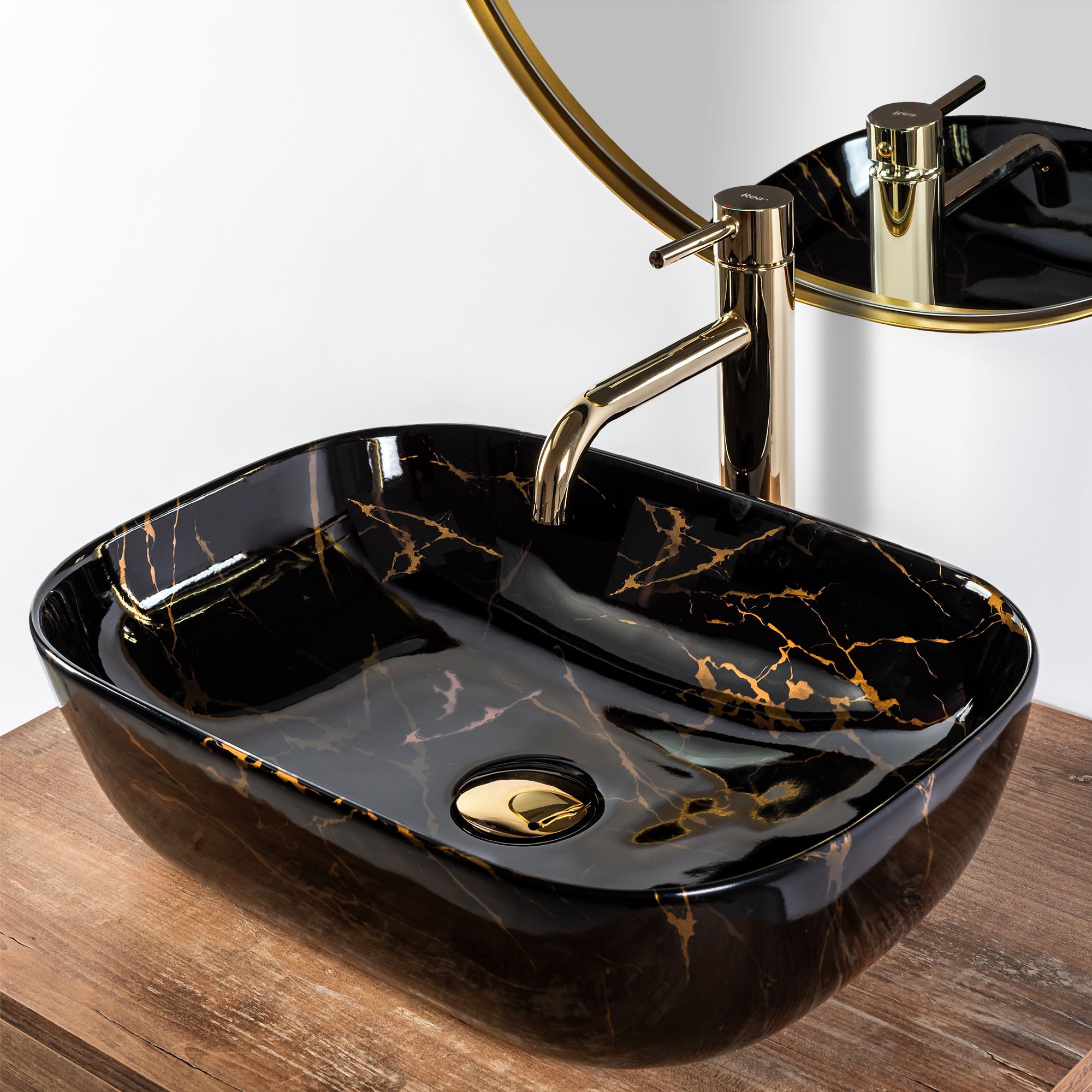Lavabo Da Appoggio Rea Belinda Black Marble Shiny