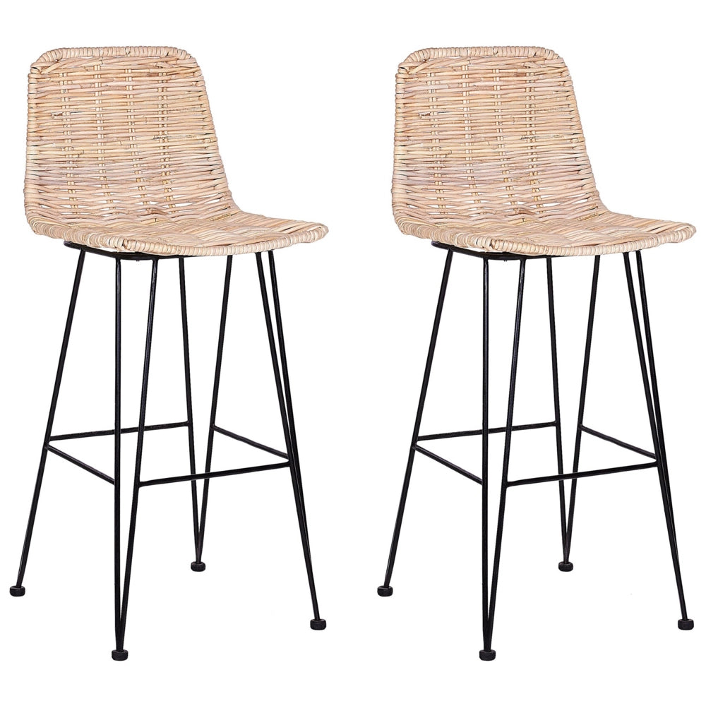 Set di sedie da bar per cucina e sala da pranzo in rattan rustico boho beige sabbia