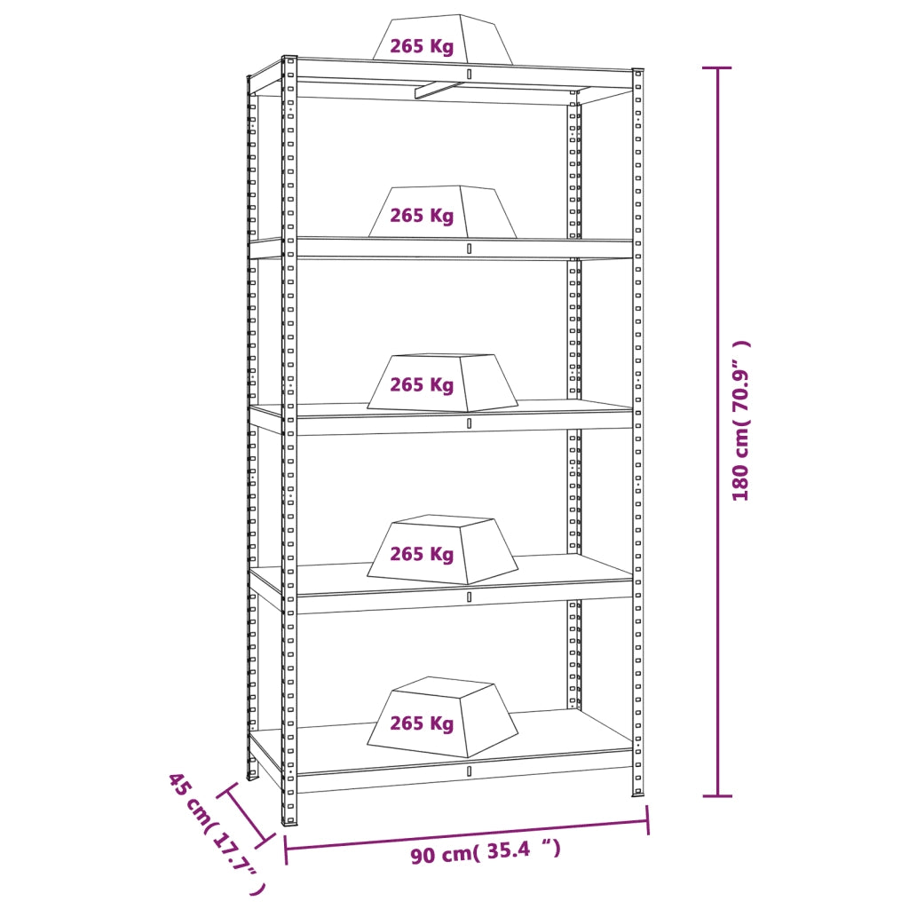 Scaffali Resistenti 5 Strati 2 pz Argento Acciaio e Multistrato cod mxl 51299