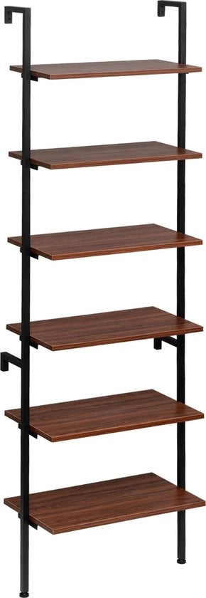 Scaffale a Pioggia con 6 Livelli - Combinato, Scaffale, Armadio a Muro, Scaffale a Pioggia - MDF e Acciaio - 60x30x204 cm - Legno Scuro con Nero