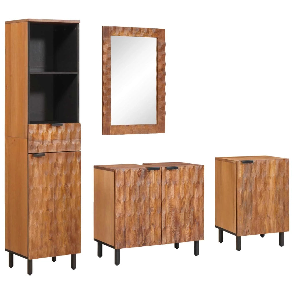 Set da Bagno con cassetto con porta 4 pcs Acacia Marrone Winish 3310038
