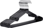 Set di Appoggi per Abiti in Metallo con Rivestimento in Gomma - Lotto da 25 - Organizzatore per Abiti Spaziale per Armadi, Rastrelliere per Cappotti - Sottile e Non Scivente Cromo e Nero