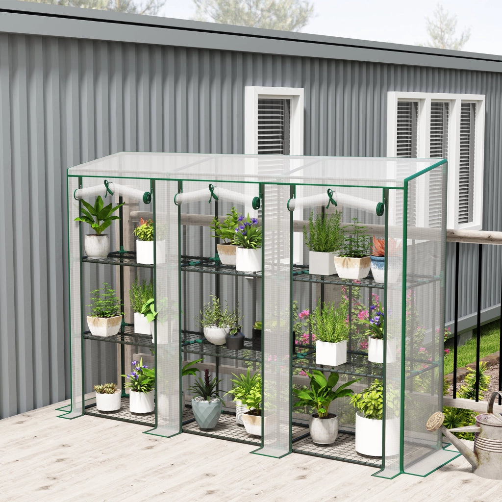 Serra da giardino 3 porte con ripiani ¨C zephmum ¨C 215x46x151 cm bianco