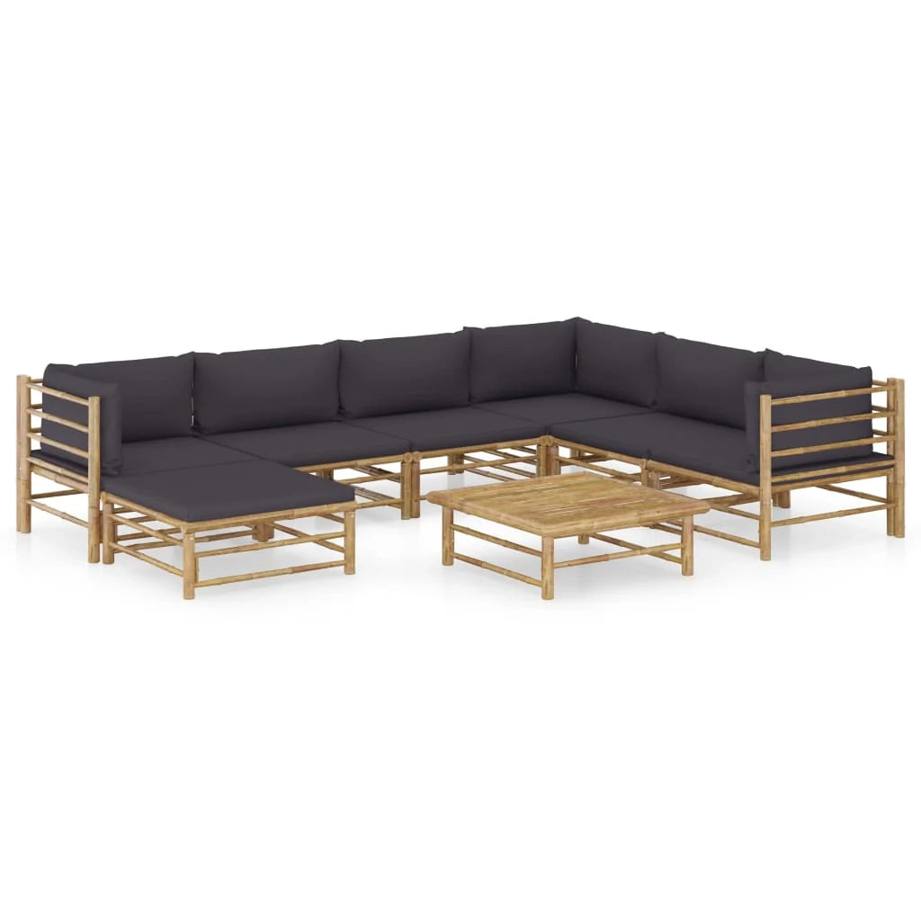 Set di mobili da giardino per esterni 8 pezzi con cuscini in bambù grigio scuro 02_0017591