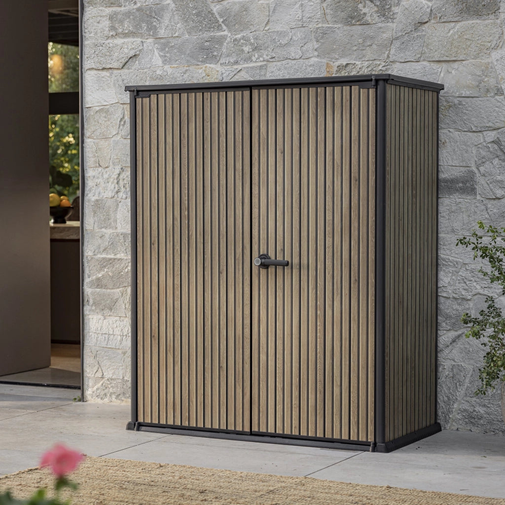 Mobile da Giardino Langdon, Armadio da Esterno Cassetti, 140x74x170h cm Marrone Quercia