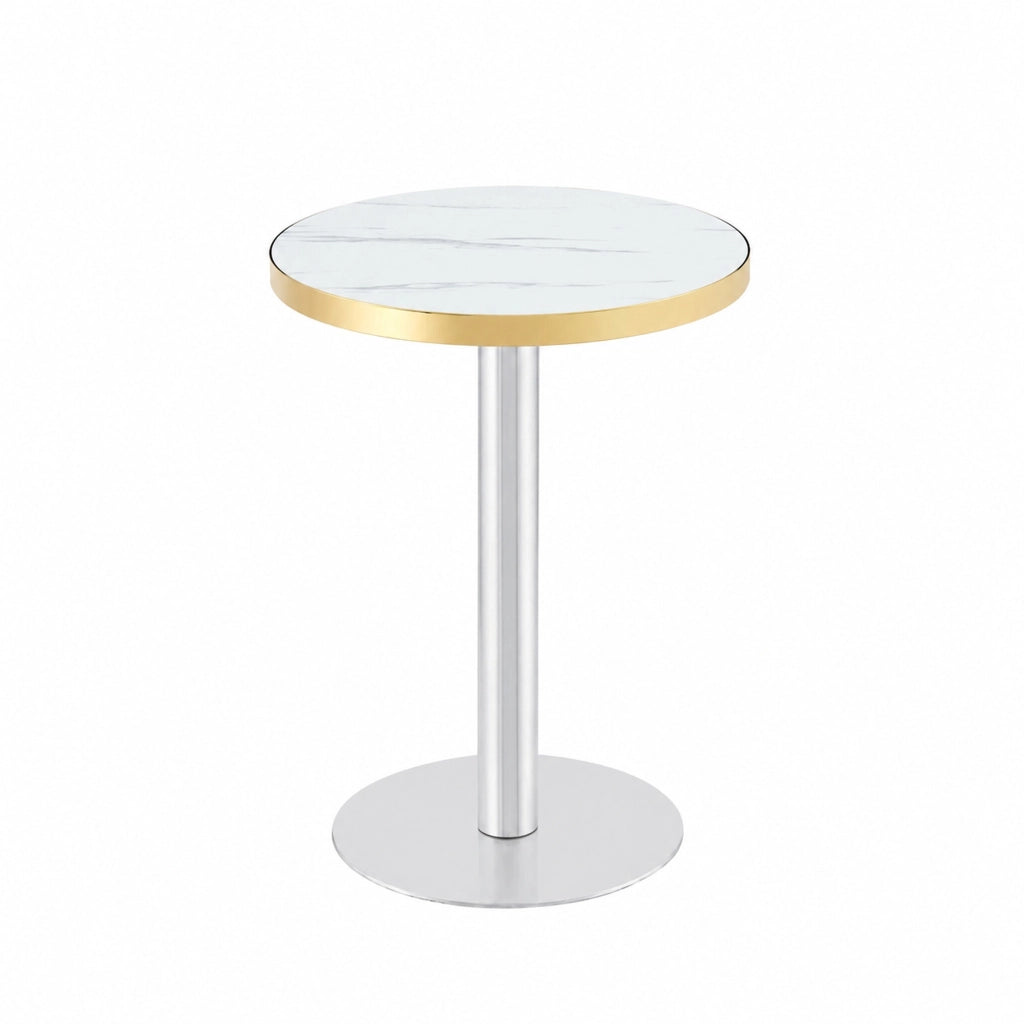 Tavolino rotondo da appoggio 60 cm in MDF e metallo; bianco effetto marmo