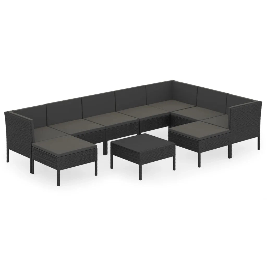 Set Divani da Giardino 10 pz con Cuscini in Polyrattan Nero cod mxl 38382