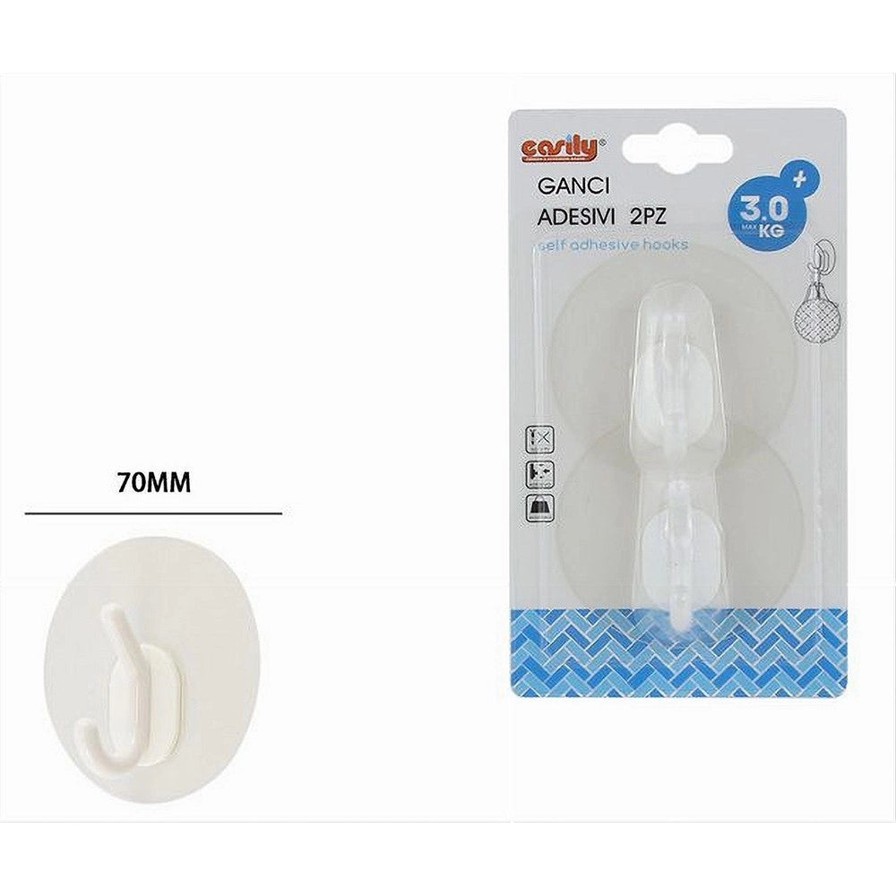Trade Shop - Set 2pz Ganci Adesivi Appendino Doppio Parete Bagno Cucina Casa Attaccapanni 87364 -