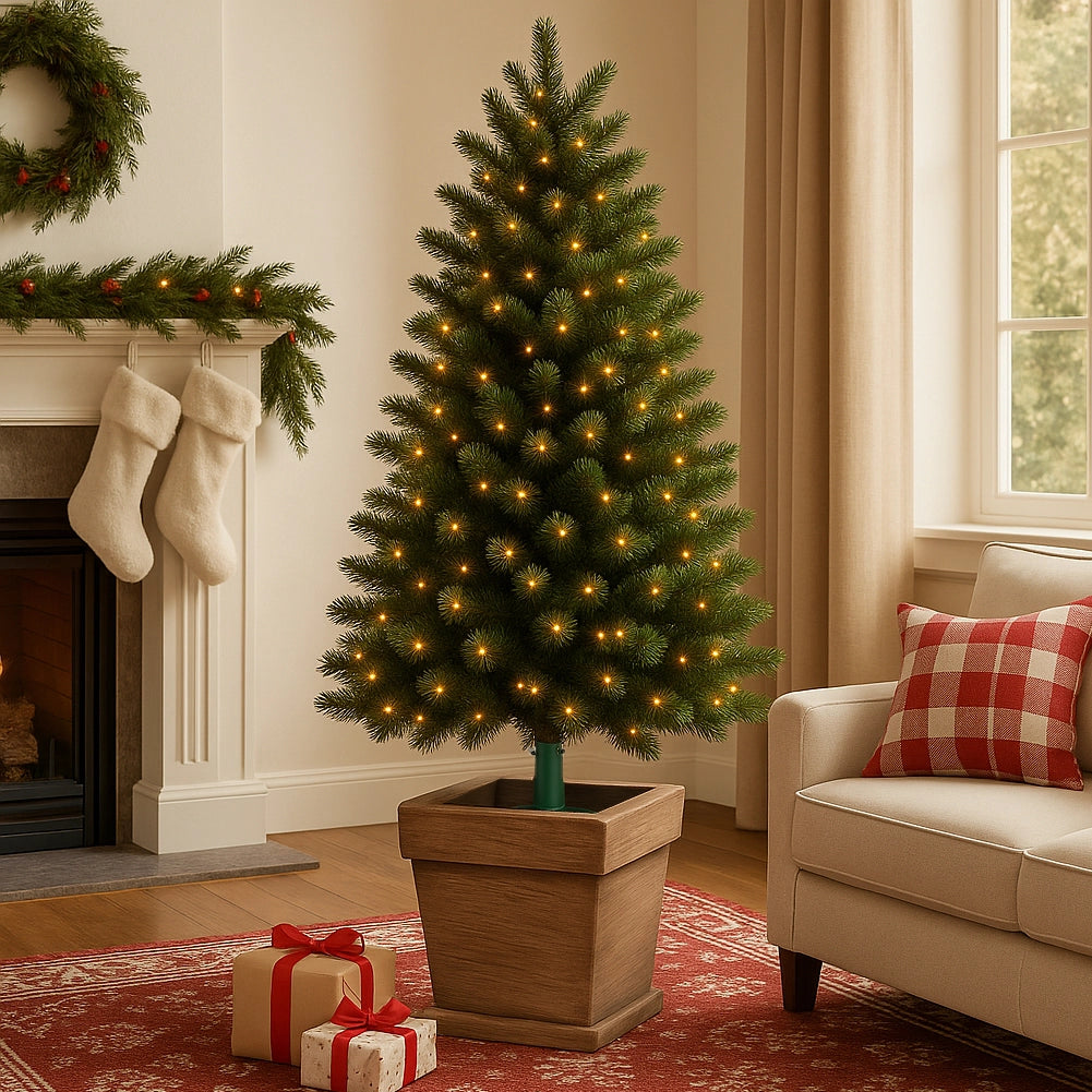 Base Albero di Natale Vaso Marrone Supporto 30x30x35cm con Attacco Universale