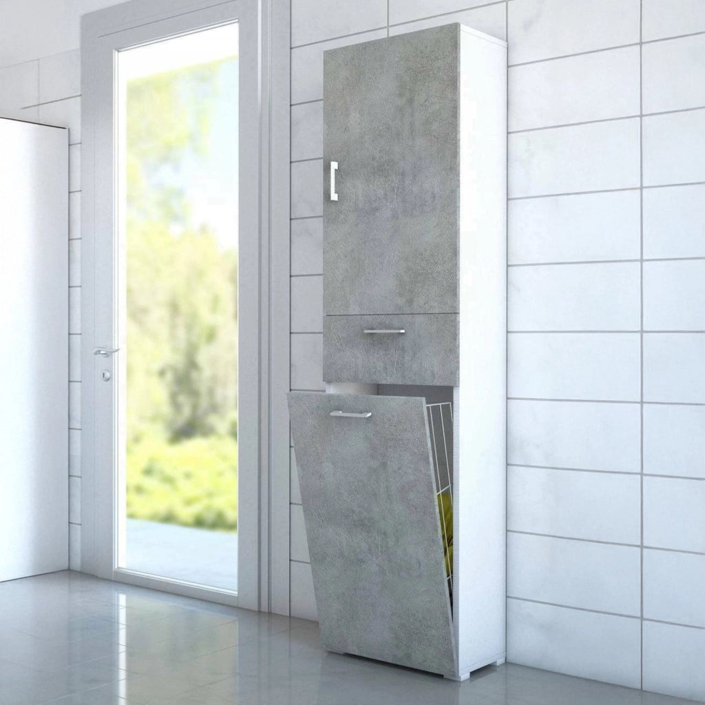 Aryanne, Armadio Multiuso 2 Ante 2 Ripiani Made in Italy, 45x195h cm Grigio Cemento