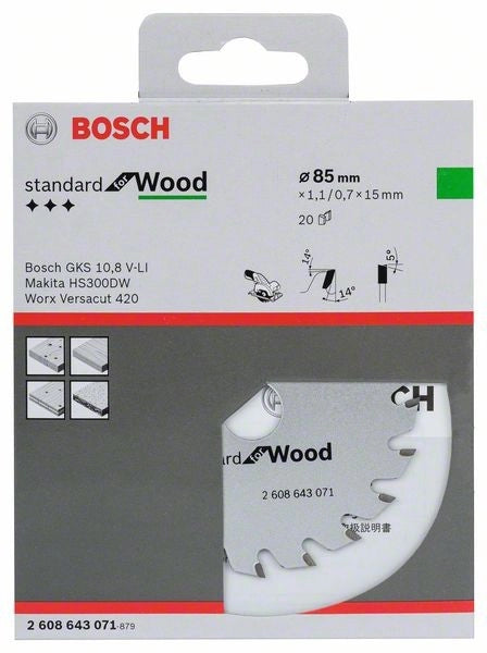 2608643071 - Lama per sega circolare Optiline Wood 85 x 15 x 1,1 mm, 20
