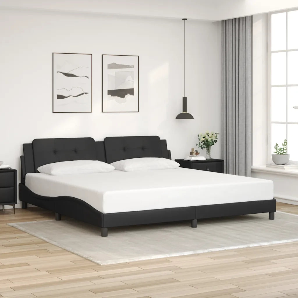 Letto matrimoniale | Letto per adulti | Giroletto senza Materasso Zadar Nero 200x200 cm in Similpelle