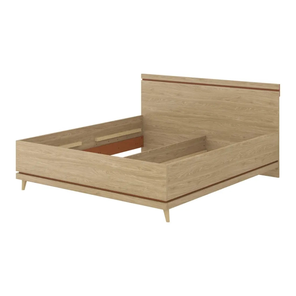 Letto NOKI – 180x200 cm rovere chiaro e moka – Stile scandinavo senza rete