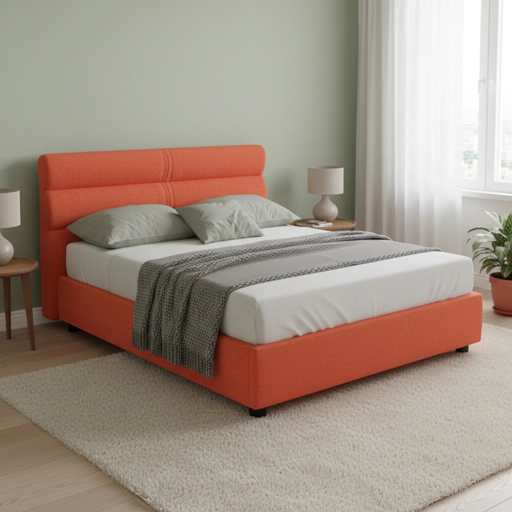 Letto Matrimoniale Brienno, Letto Matrimoniale Sfoderabile Made in Italy, Arancione