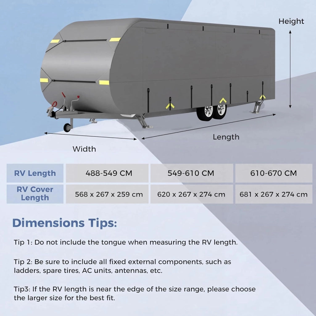 Copertura di Protezione per Camper, Telo Copri Caravan in Tessuto a 5 Strati, Cover Roulotte, Traspirante, Resistente a Vento, Acqua e Sole, con Borsa Trasporto (620 x 267 x 274cm)