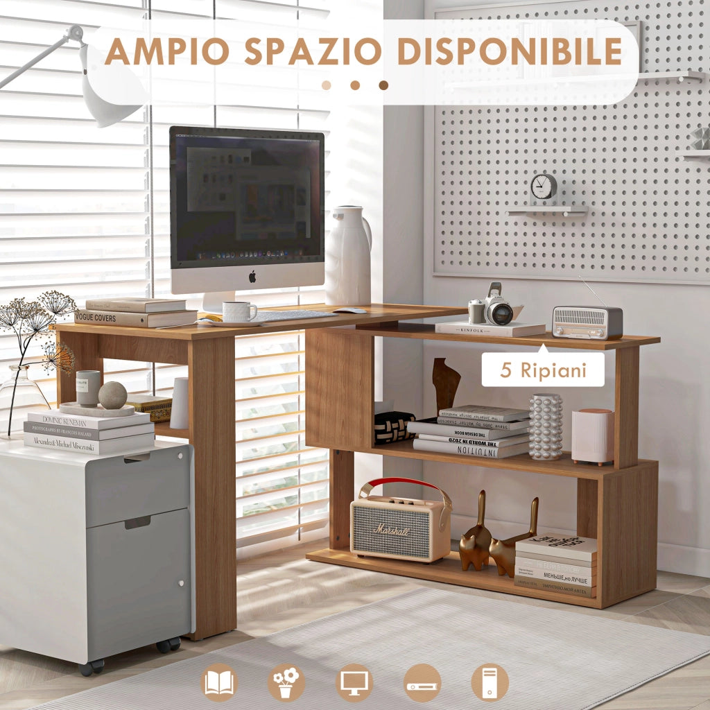 Scrivania Angolare Reversibile con Ripiani e Cassetti in Legno ¨C zephmum ¨C Grigio 120x110x74.5 cm