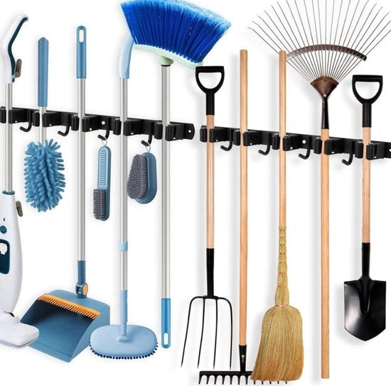 Organizzatore per attrezzi da giardino in alluminio inossidabile - Organizzatore per attrezzi pesanti - Scaffale per garage autoadesivo con 5 rack e 4 ganci
