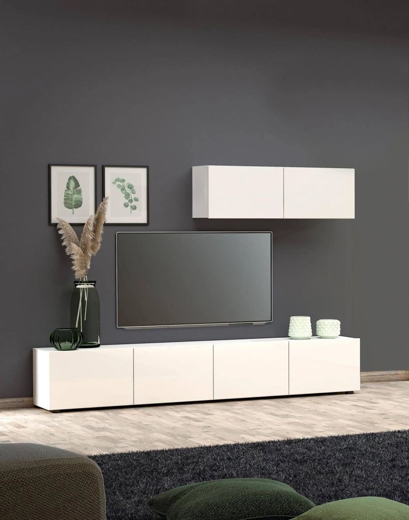 Mobile pensile Ostrense, Armadietto sospeso, Mobiletto a muro, Armadio ausiliario multifunzione, Made in Italy, 113x39h37 cm, Bianco lucido