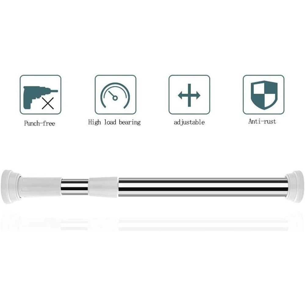 Trade Shop - Bastone Per Tenda Doccia Asta Regolabile Palo Telescopico In Acciaio 110-200cm Con 3 Ganci -