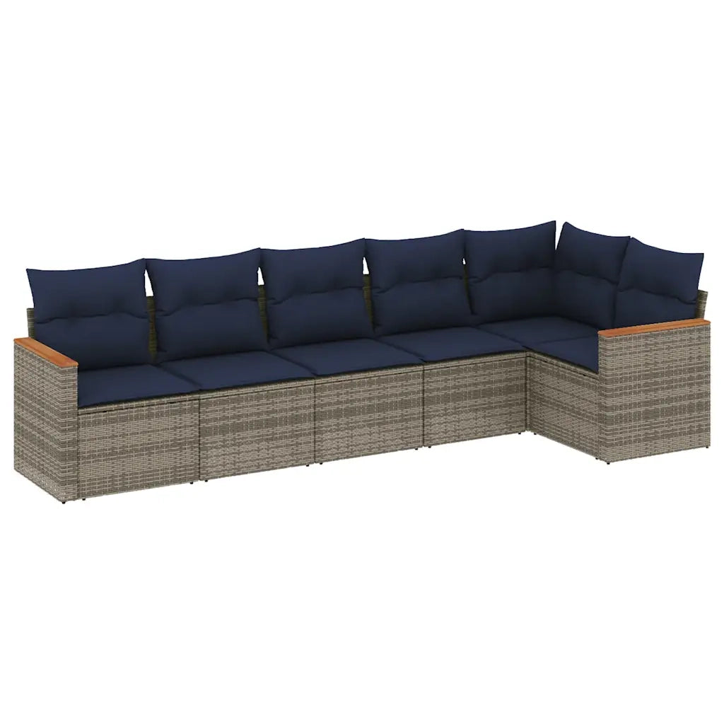Set Divani da Giardino 6 pz con Cuscini Grigio in Polyrattan 3225991