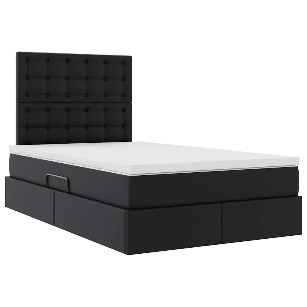 Letto con contenitore e LED Nero 120 x 190 cm Pelle Sintetica
