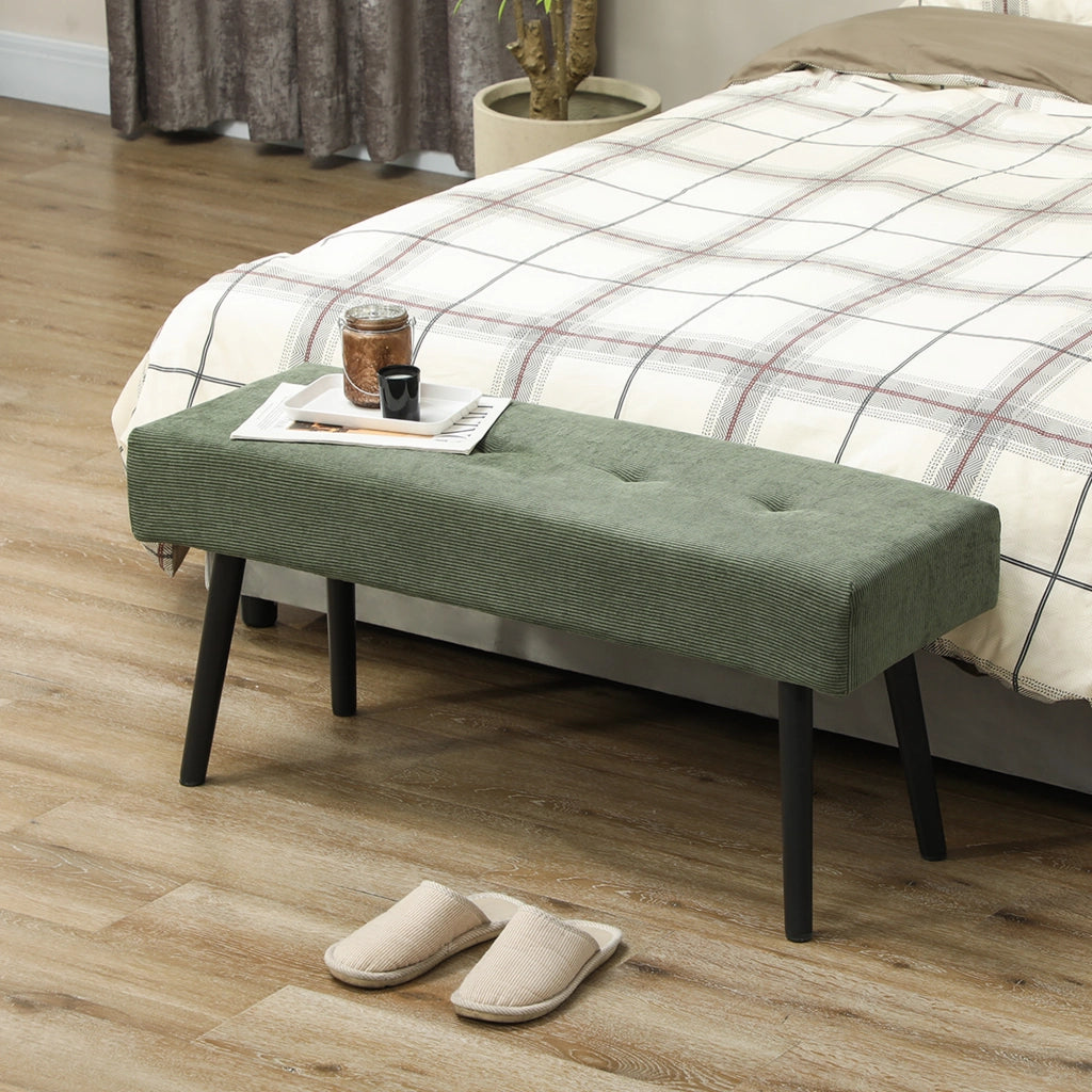 Panca Imbottita in Tessuto con Gambe in Metallo ¨C zephmum ¨C Verde 100x36x45 cm