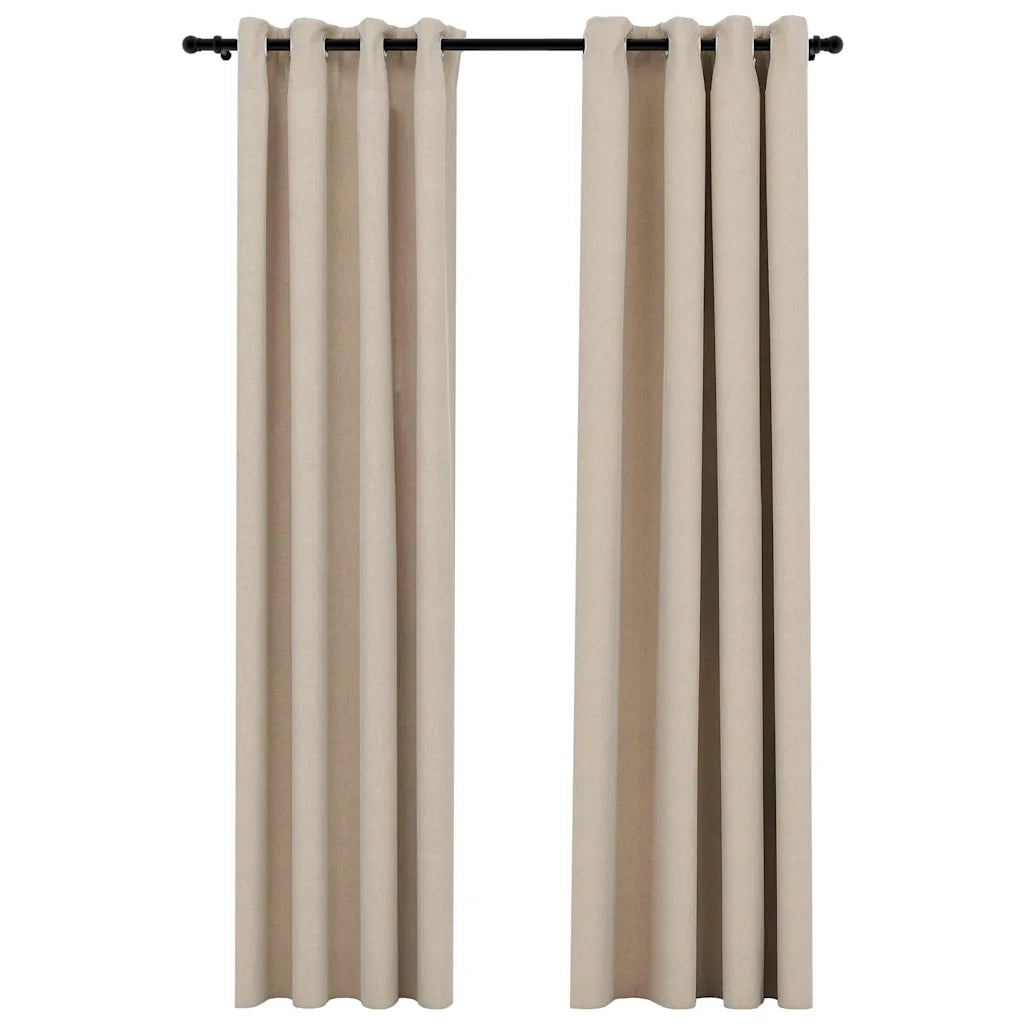 Tende Oscuranti Effetto Lino con Occhielli 2 pz Beige 140x245cm cod mxl 73006