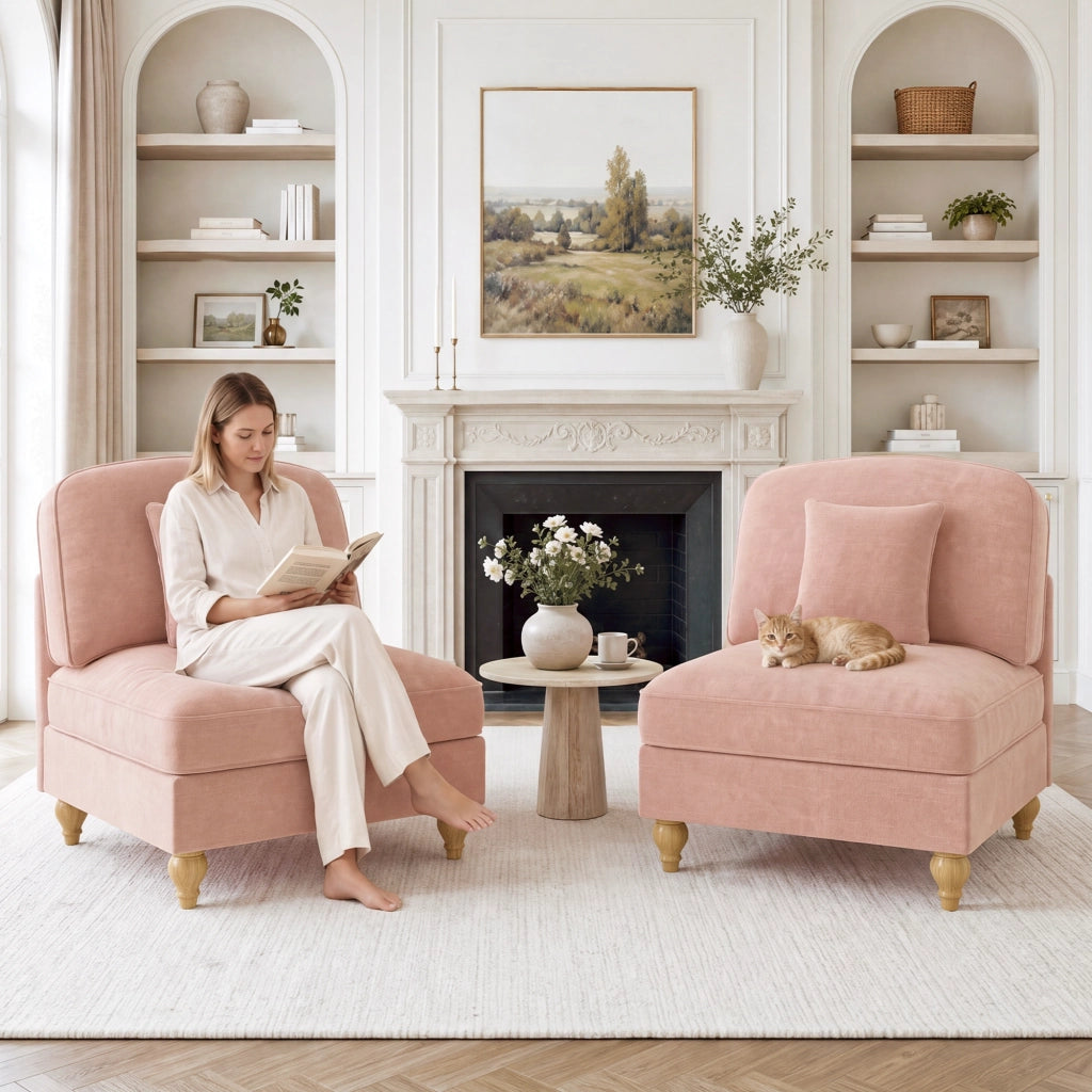 Divano cloud senza braccioli con rivestimento con balza rimovibile cuscino mobile in ciniglia rosa 79 × 75 × 23 cm