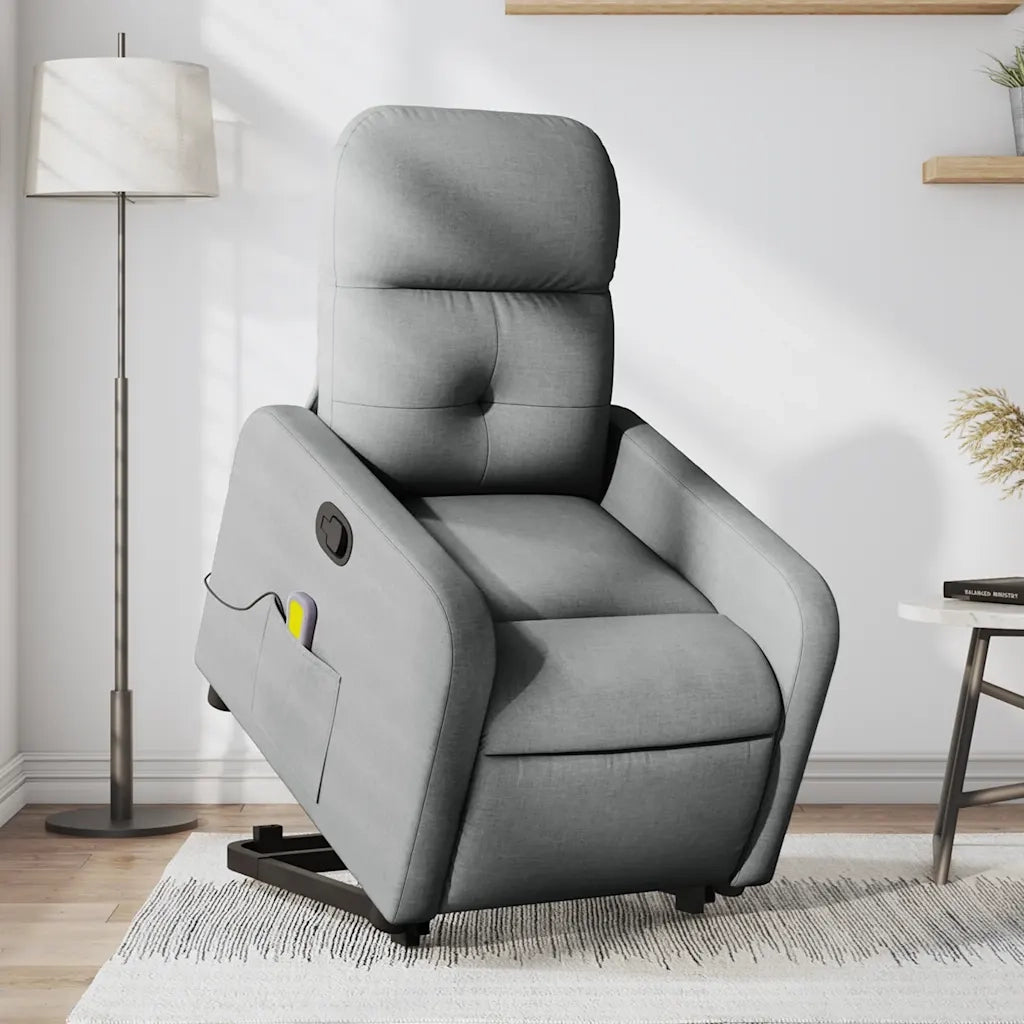 Poltrona | Sedia Relax Alzapersona Massaggi Reclinabile Grigio Chiaro Tessuto