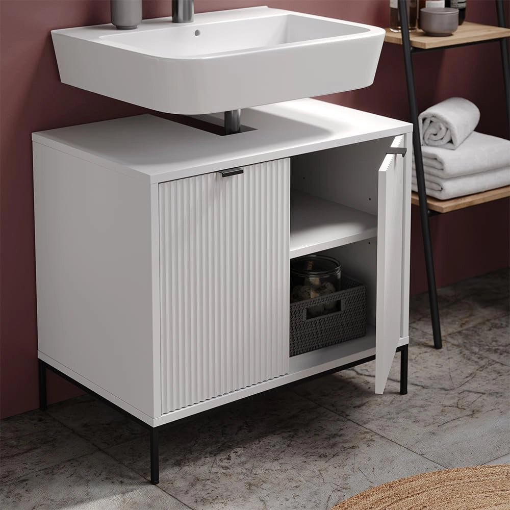 Set di mobili da bagno Eliza, Bianco, 70 cm, composto da specchio da bagno e mobile sottolavabo