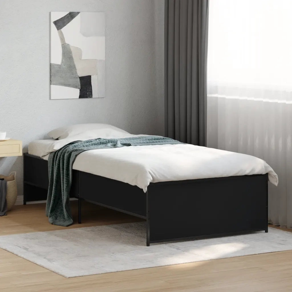 Giroletto-Struttura Letto Nero 90x190 cm in Legno Multistrato e Metallo 553724
