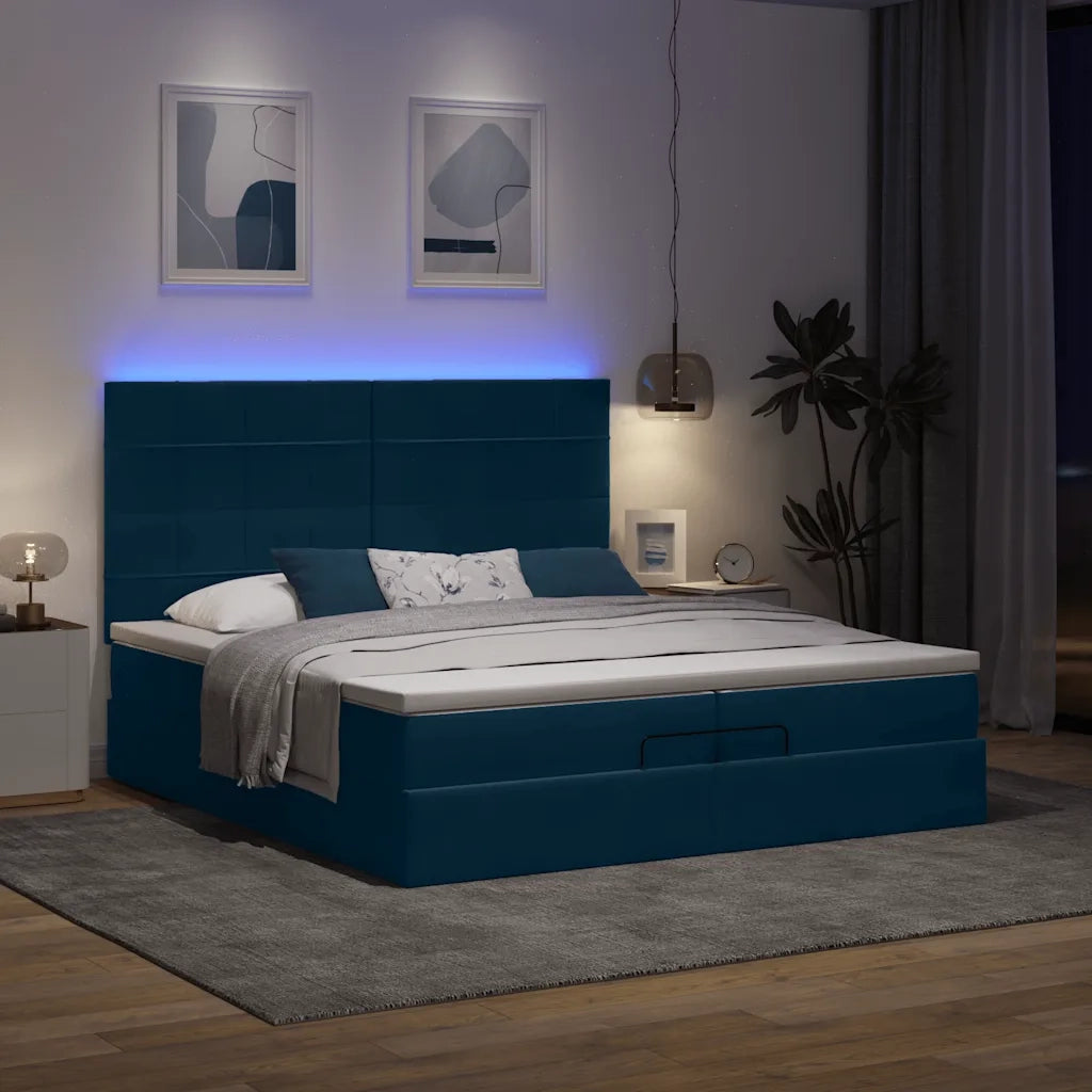 Pouf Letto con Materassi e LED Blu Scuro 200x200cm Velluto 3314346