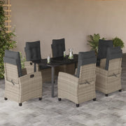 Set da Pranzo da Giardino 7 pz Cuscini Polyrattan Grigio Chiaro 3212857