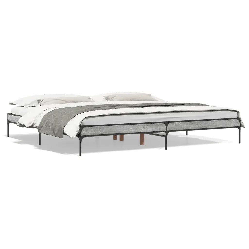 Letto matrimoniale | Letto per adulti | Giroletto Grigio Sonoma 200x200 cm in Legno Multistrato Metallo