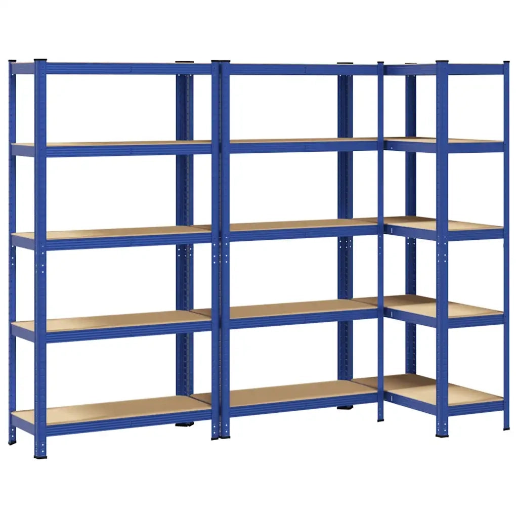 Mensole Portaoggetti 5 Strati 3pz Blu Acciaio Legno Multistrato 3307592