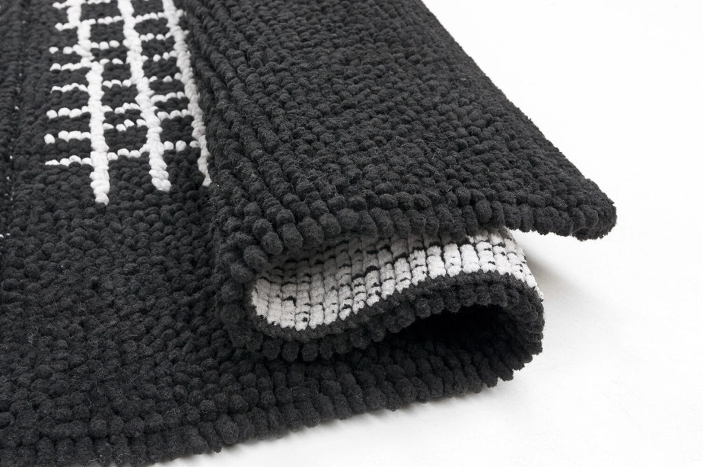 Tappeto Scendiletto Camera Bagno 65x140 cm Shaggy Puro Cotone Assorbente Antiscivolo Nero