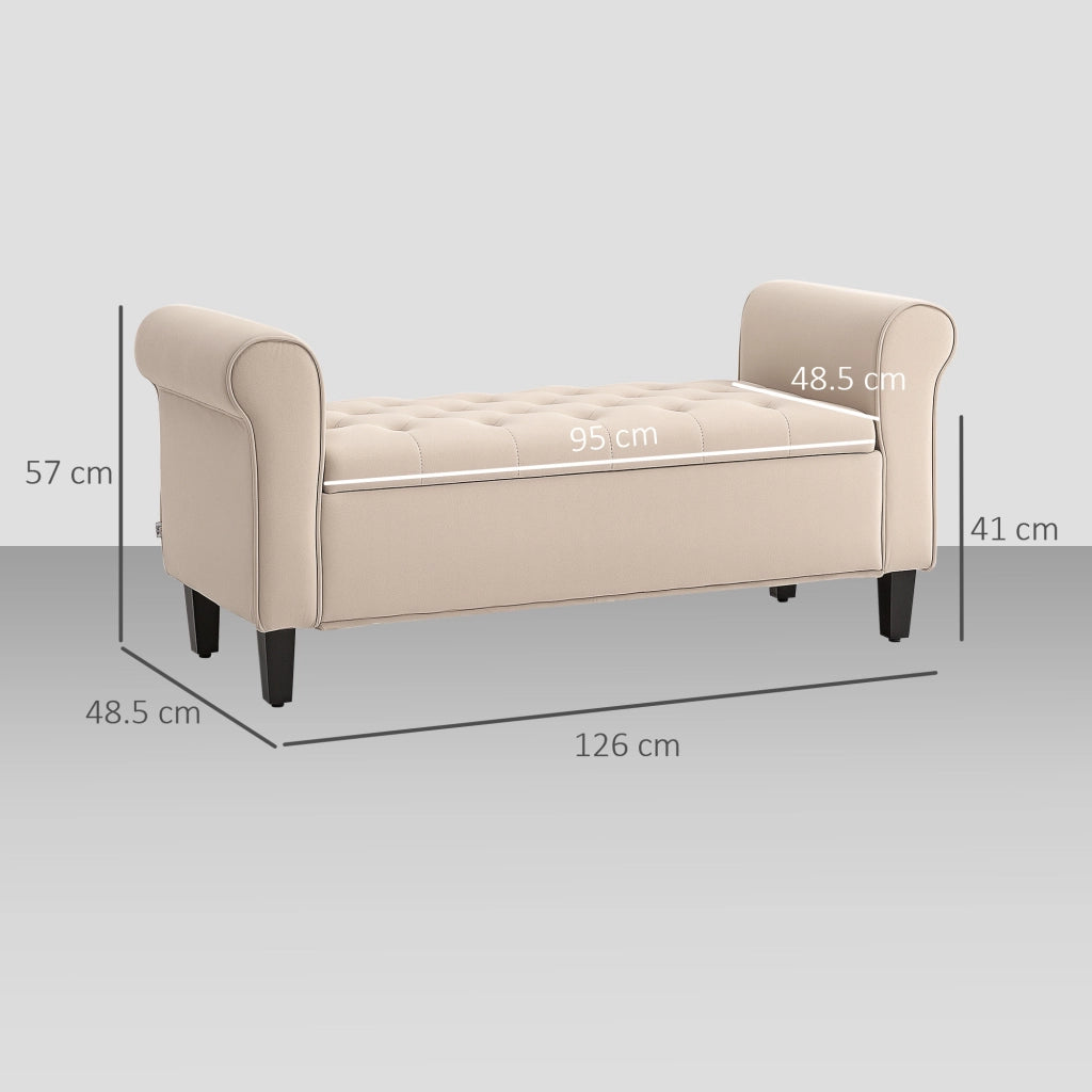Panca Pouf Contenitore in Tessuto Velluto con Braccioli ¨C Xylo ¨C Beige, 126x48.5x57 cm