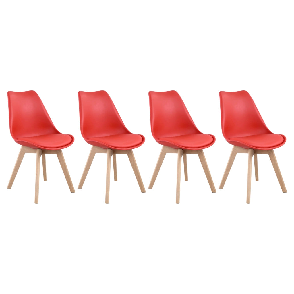 Set di 4 sedie scandinave NORA rosse con cuscino