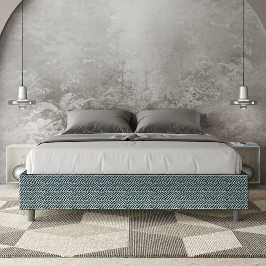 Letto matrimoniale contenitore imbottito 160x210 tessuto Aragona 8 blu Azelia