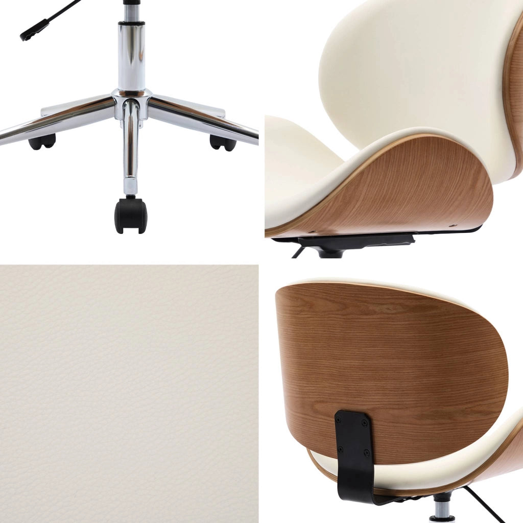 Sedia da ufficio con rotelle, effetto legno curvato e similpelle,